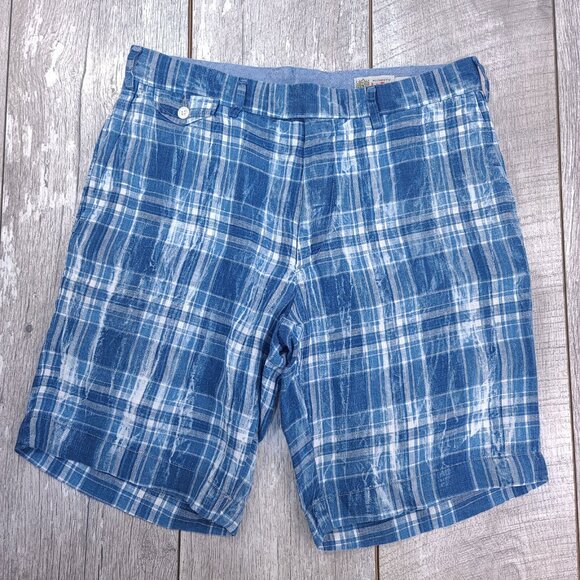 Polo Ralph Lauren Mens Indian Madras Linen Shorts Size 30 Blue Plaid Bermuda - Picture 1 of 8